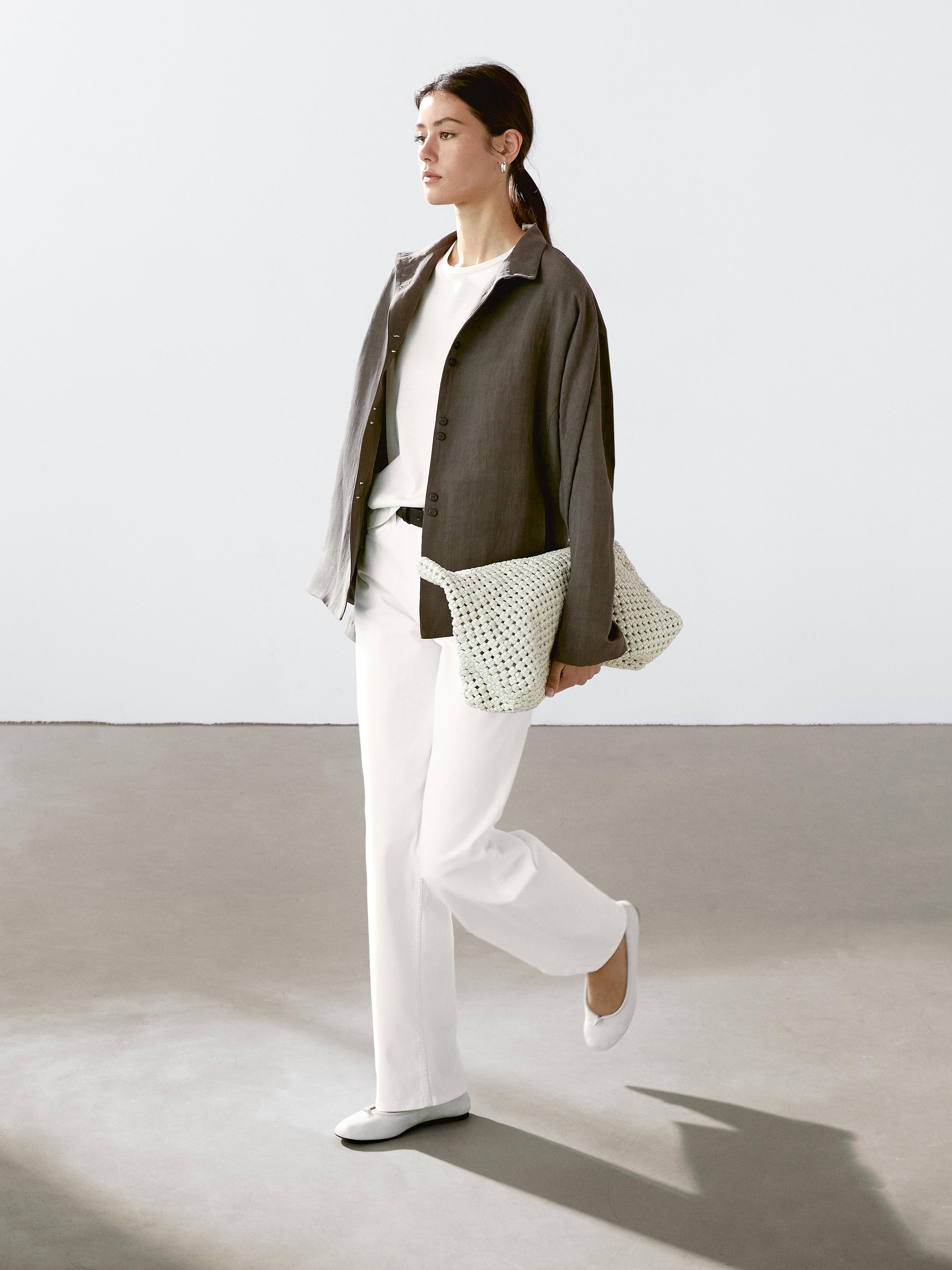 Linen blend stand collar jacket